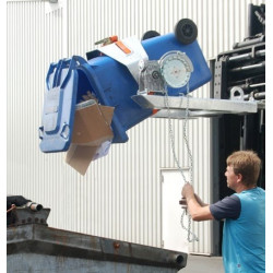 Volcador de bidones para carretilla elevadora, modelo FLEX