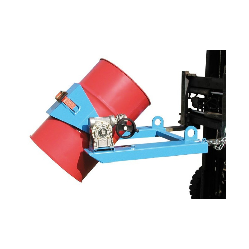 Volcador de bidones para carretilla elevadora, modelo FLEX