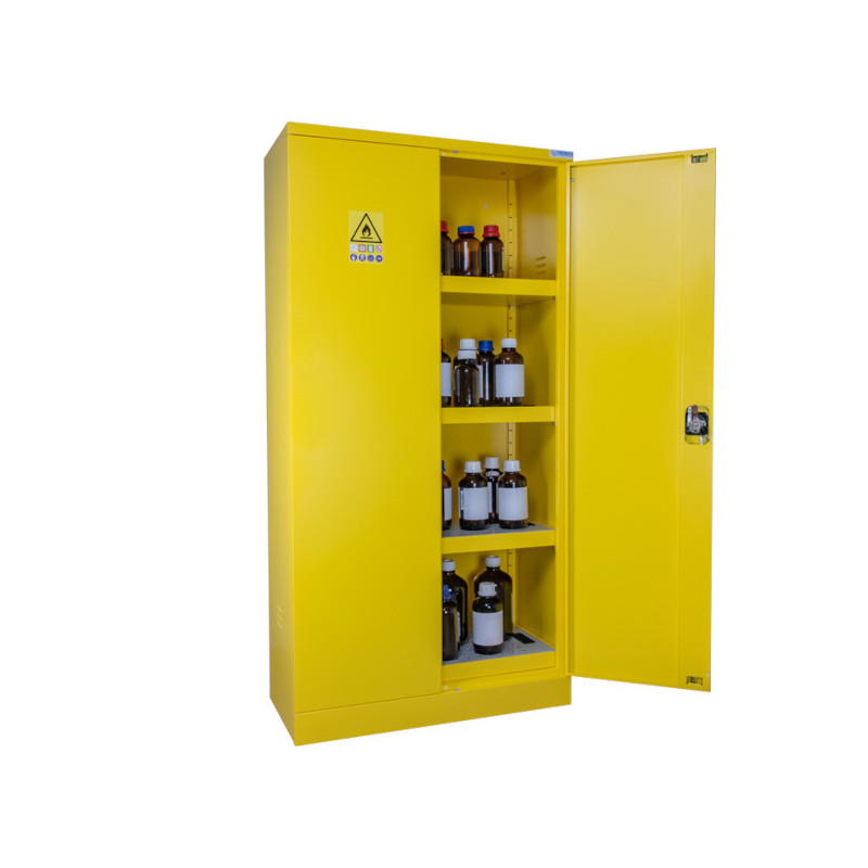 Armario de seguridad para productos peligrosos, alto, de 2 puertas, amarillo