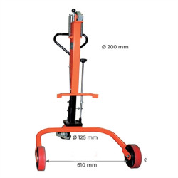 Carro portabarriles de 220 litros con tapones (borde) y capacidad de 250 kg