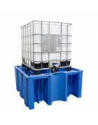 Cubetos de retención para bidones, depósitos IBC de 1000l, acero galvanizado, polietileno.